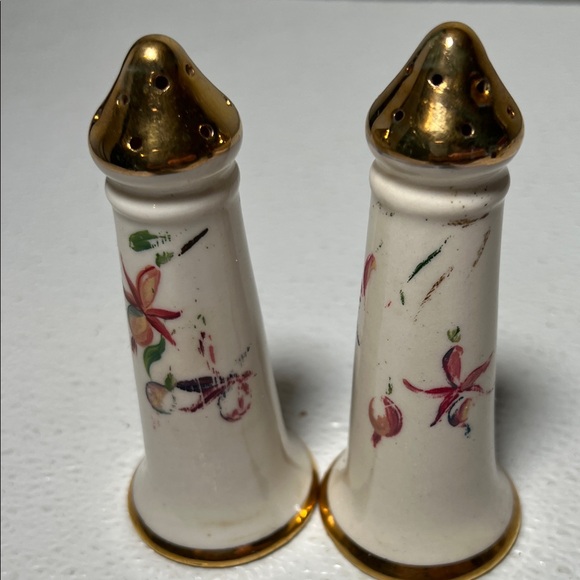Other - Vintage Floral White Ceramic Salt and Pepper Shakers with Gold Accents